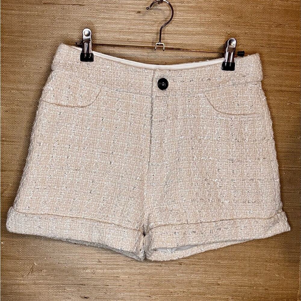 Chic High Waist Cream Tweed Shorts